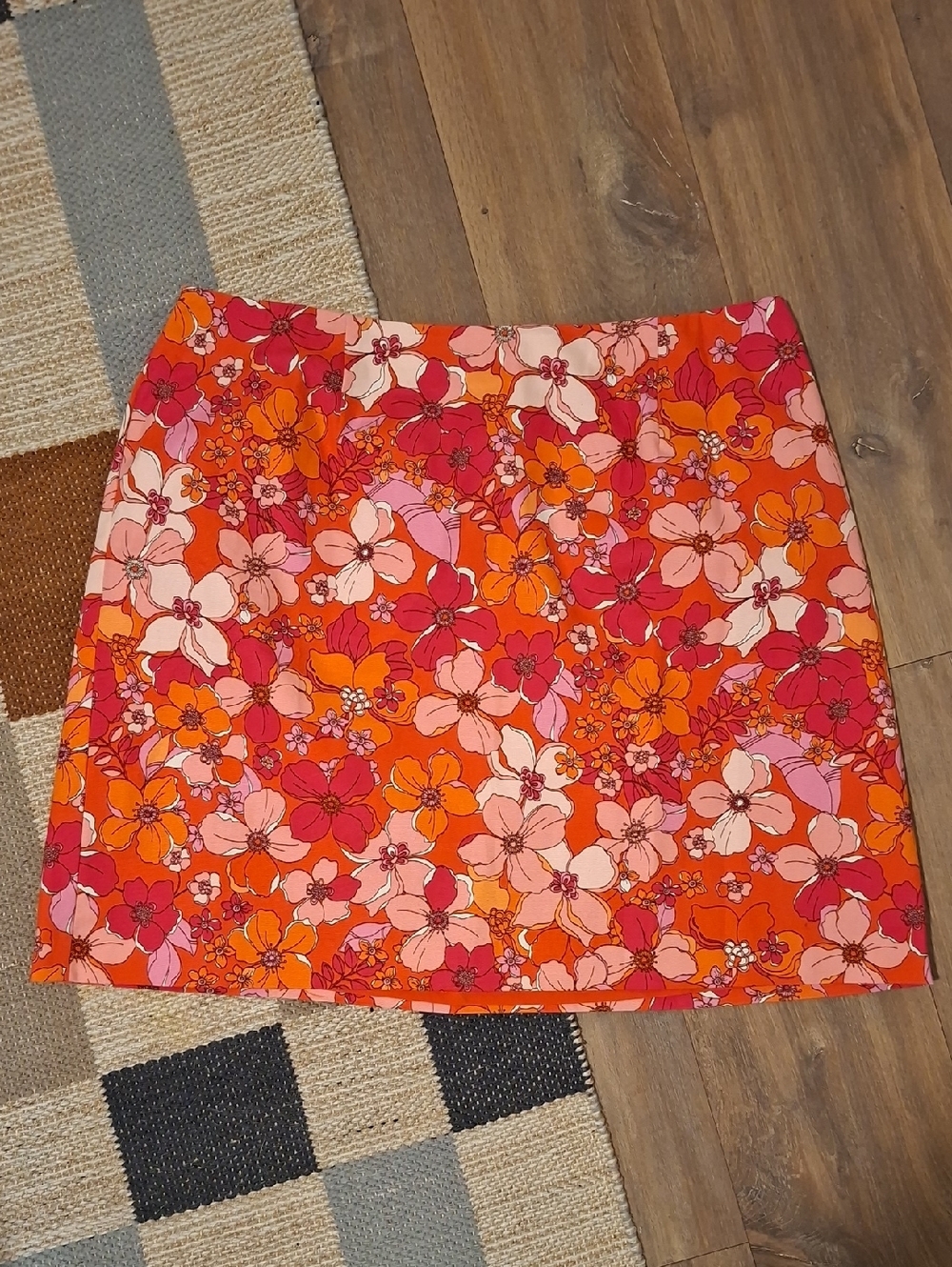 Talbots Vibrant Pink & Orange Mod/Boho Floral Cotton Mini Skirt (Size US 18W)